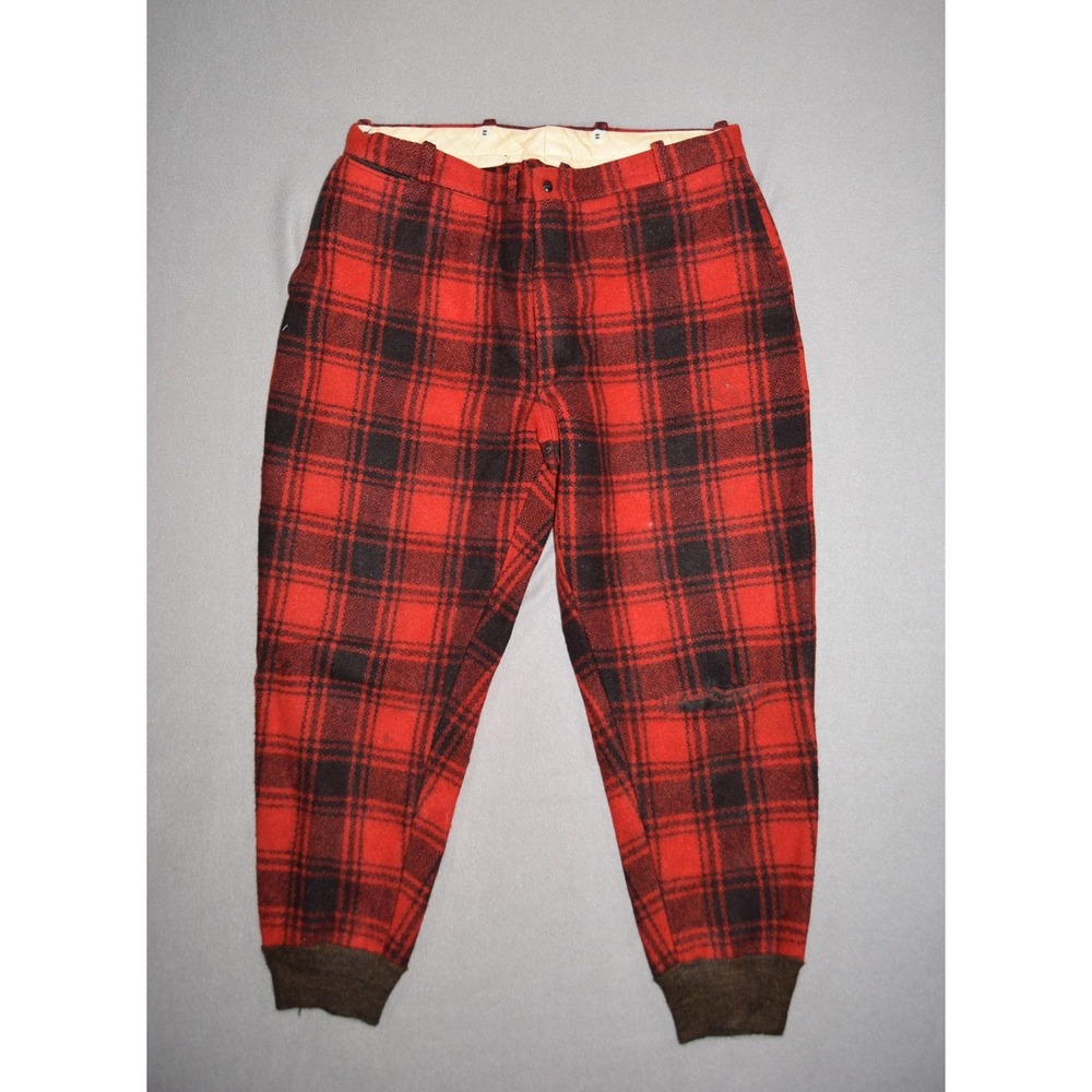Vintage Duxbak Pants Mens 36 Red Plaid Heavyweight Wool Hunting Jogger Utica